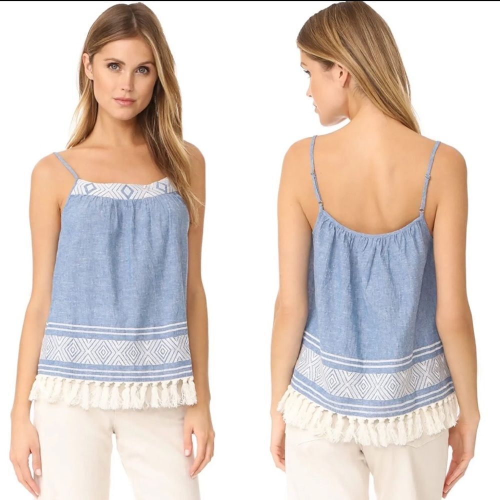 Soft Joie Agneza blue chambray tank top with embroidery details
